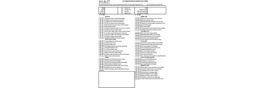 Lift Maintenance Inspection Form